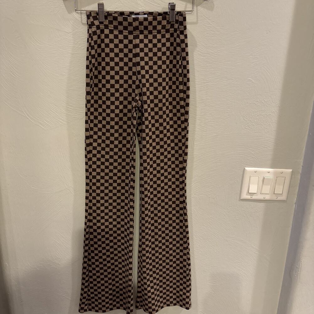 High-Waisted Brown Black Checkered Flare Pants By Urban Outfitters‎ 70s Size XS
